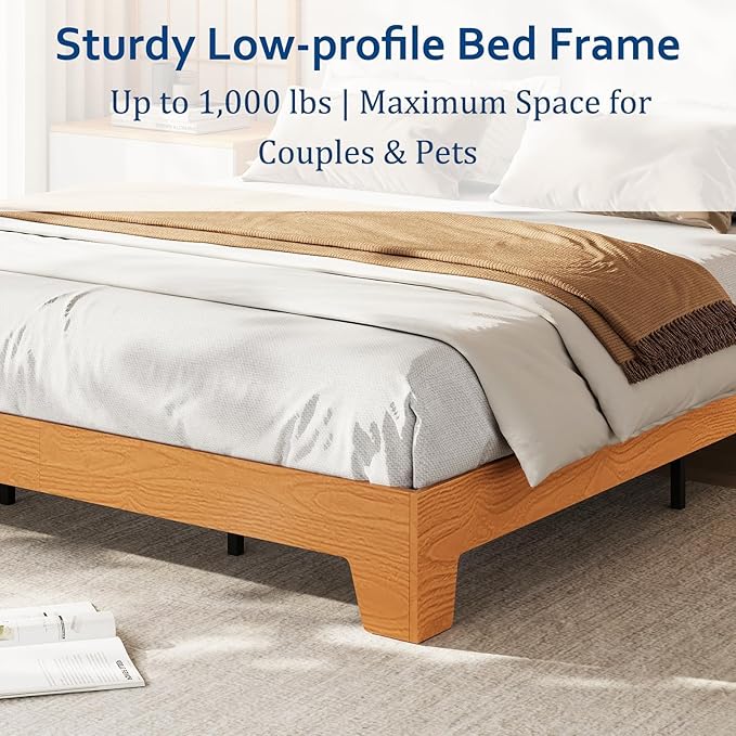 GarveeHome King Size Platform Bed Frame, Minimalist Wood Bed Frame No Headboard Needed, Sturdy Low Profile Bed with Natural Wood Grain, Noise-Free & Easy Assembly
