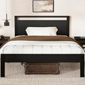 Z-hom Twin Metal Bed Frame with Wooden Headboard and Footboard, Heavy Duty Platform Frame with Metal Slats, No Box Spring Needed, Quiet and Non-Slip Design, Bed Storage for Small Bedroom,Black