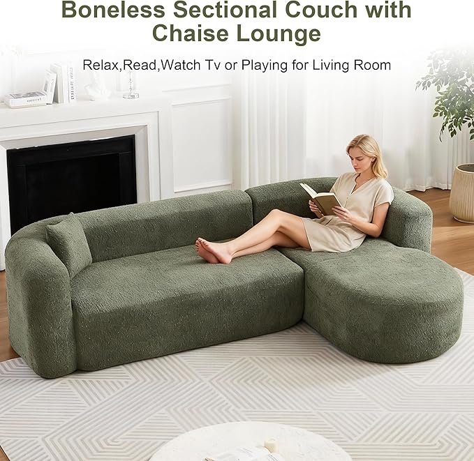109.4" Sectional Couch with L-Shaped Chaise, Boneless Modular Sectional Sofa, Soft Chenille Sofa with Deep Seat for Living Room, No Assembly (Right-Facing Chaise, Green) | Breaathable Material