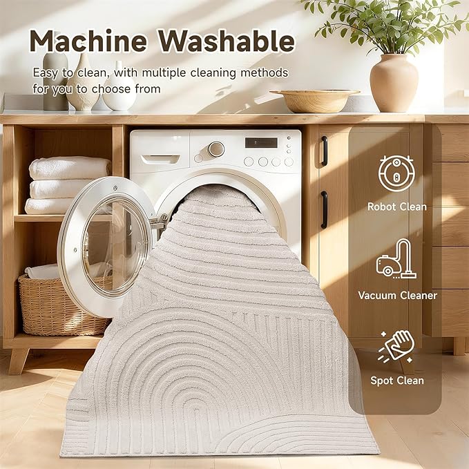 Pauwer 3x12 Washable Area Rugs for Living Room Modern Beige Solid Color Soft Fluffy Rugs for Bedroom Non Slip Boho Accent Indoor Mat Floor Carpet Cover for Kids Dining Room Kitchen Office