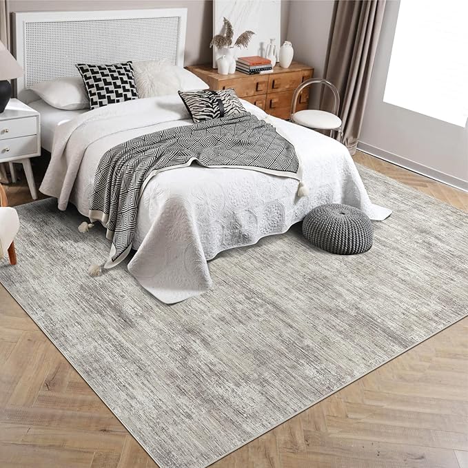 RUGSREAL Bedroom Rug 3x5 Washable Rug for Living Room Small Entryway Carpet with Rubber Backing Stain Resistant Dining Room Throw Mat Modern Solid Color Area Rug for Bedside Kitchen, Taupe