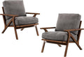 chairus Mid-Century Modern Accent Chairs Set of 2, Comfy Upholstered Lounge Armchairs with Removable Cushions & Solid Wood Frame, Reading Chairs for Living Room Bedroom Office, Grey Denim Fabric