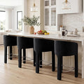 HNY Modern Counter Height Bar Stools Set of 4, 26”H Barrel Counter Stools for Kitchen Counter, Velvet Upholstered Barstools with Back and Armrest for Kitchen Island,Home Bar, Black