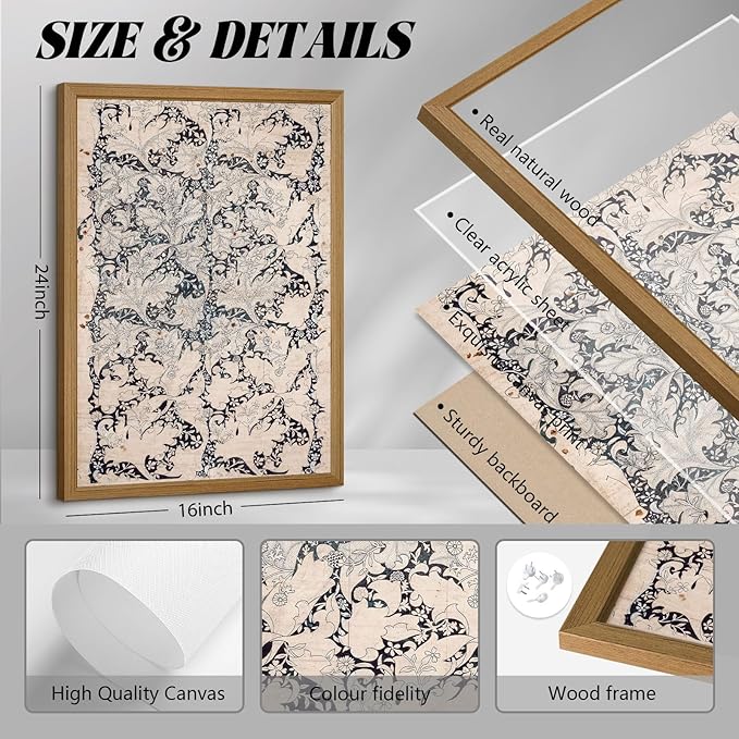 Vintage Botanical Wall Art Prints Set of 2 Antique Sketch Wall Art Decor Neutral Flower Canvas Wall Art Floral Pictures Farmhouse Painting Vintage Floral Artwork for Room Bedroom 16x24 Inch Framed