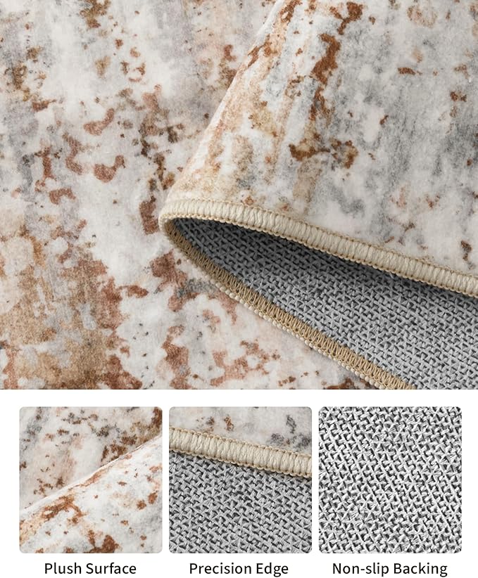 Art&Tuft Washable Rugs 8x10, Anti-Slip Backing Abstract 8x10 Area Rugs, Stain Resistant Large Rugs for Living Room, Foldable Machine Washable Area Rug(8'x10', Rust)