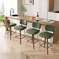 Swivel Bar Stools Set of 4, 26" Upholstered Faux Leather Counter Height Barstools with Walnut Back & Bentwood Legs, Mid Century Modern Bar Chairs Island Stools for Kitchen Counter, Green