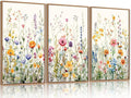 FWIEXA Wildflower Pictures Wall Decor, 3 Piece Floral Canvas Wall Art Set, Framed Watercolor Flower Painting, Colorful Botanical Artwork, 16x24 Inches Poster for Living Room, Bedroom, Nursery, Home