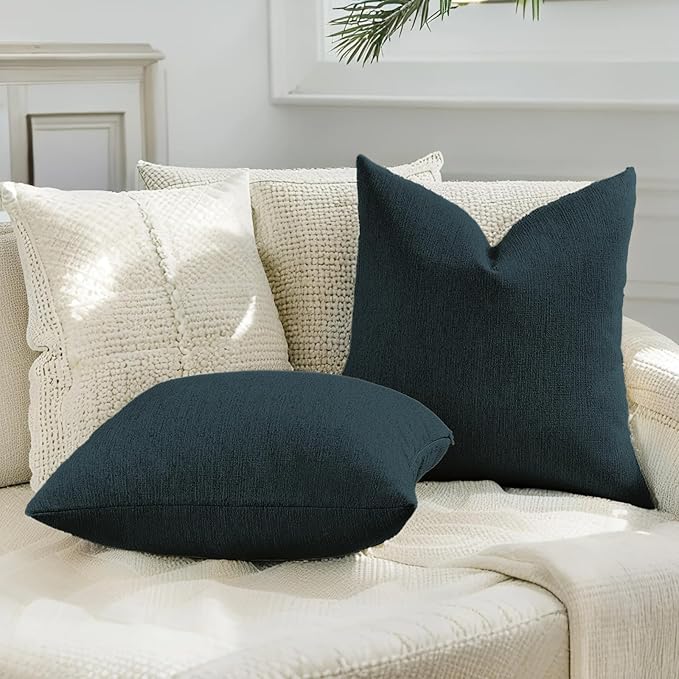 HAUSSY Navy Blue Throw Pillow Covers 26x26 Inch Set of 2,Boho Decorative Faux Linen Throw Pillows Cozy Farmhouse Accent Cushion Covers,Home Decor for Couch Sofa Bed Living Room