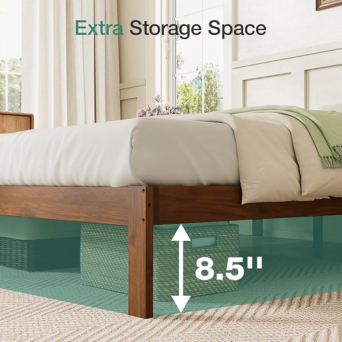 Novilla 12 Inch Full Size Bed Frame, Classic Solid Wooden Platform Bed Frame Full Size, Full Bed Frame Without Headboard, Sturdy Wood Slat Support, No Box Spring Needed, Easy Assembly, Walnut