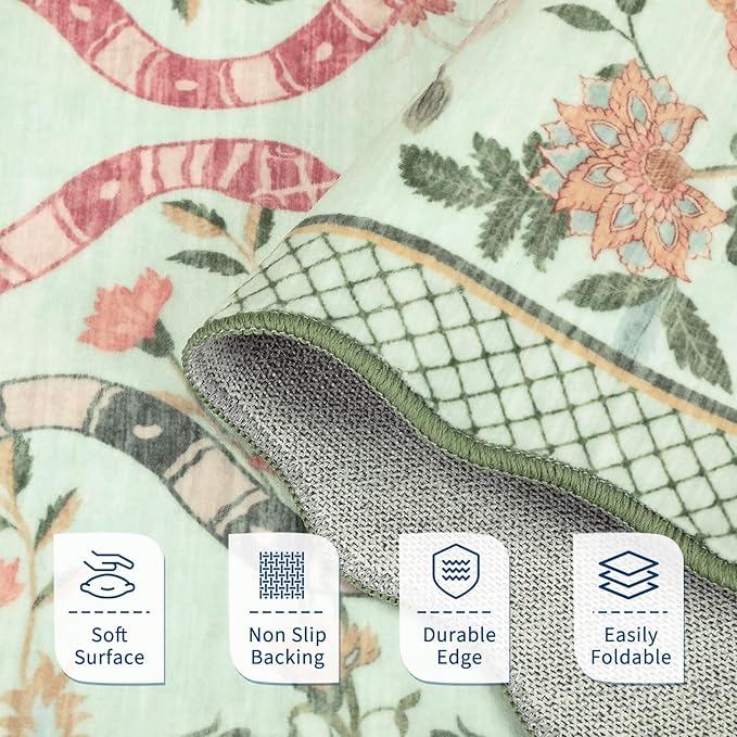 Garvee Washable Runner Snake Scalloped Rug 2x6 Runner Rugs for Hallway, Non-Slip Stain-Resistant Kitchen Runners, Soft Low Pile Non Shedding Carpet for Laundry Entryway Bedroom Bathroom,Green