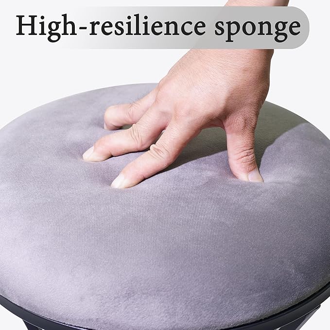 Vanity Stool, Grey Stools for Makeup Room, Round Ottoman Foot Stool, Velvet Footrest Vanity Chair for Bathroom, Bedroom, Living Room Furniture, Entryway, Offices