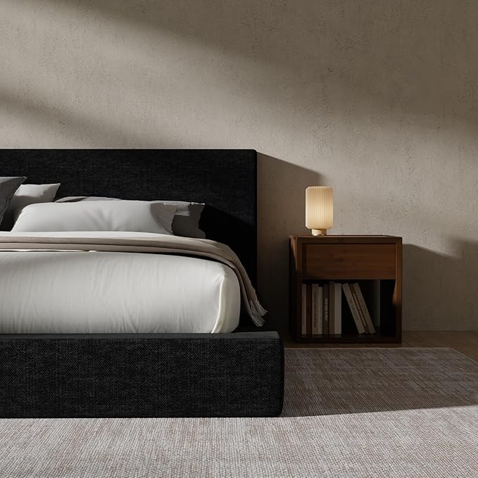 RECCI AirFrame King Size Bed Frame with Headboard, Cloud Upholstered Platform Bed Frame, 5 Inch Foam Cushioned, No Box Spring, Easy Assembly(Onyx Black)