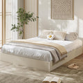 Garvee Queen Bed Frame, Wood Platform Bed with Fluted Design, Low Profile BedFrame, Minimalist Bed Base with Noise-Free, Easy Assembly, No Box Spring Needed, Cream
