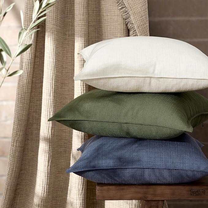 MIULEE Euro Sham Pillow Covers for Bed 24x24, 2 Pack Natural Beige Thick & Textured Decorative Throw Pillow Covers, Neutral Linen Cushion Cases, Modern Farmhouse Home Decor, No Filling