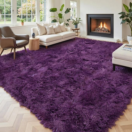 8x10 Area Rugs for Living Room Bedroom, Large Area Rug Shaggy Carpet Soft Plush Furry Bedside Rug, Rugs for Home Decor (Grape Purple, 8 x 10)