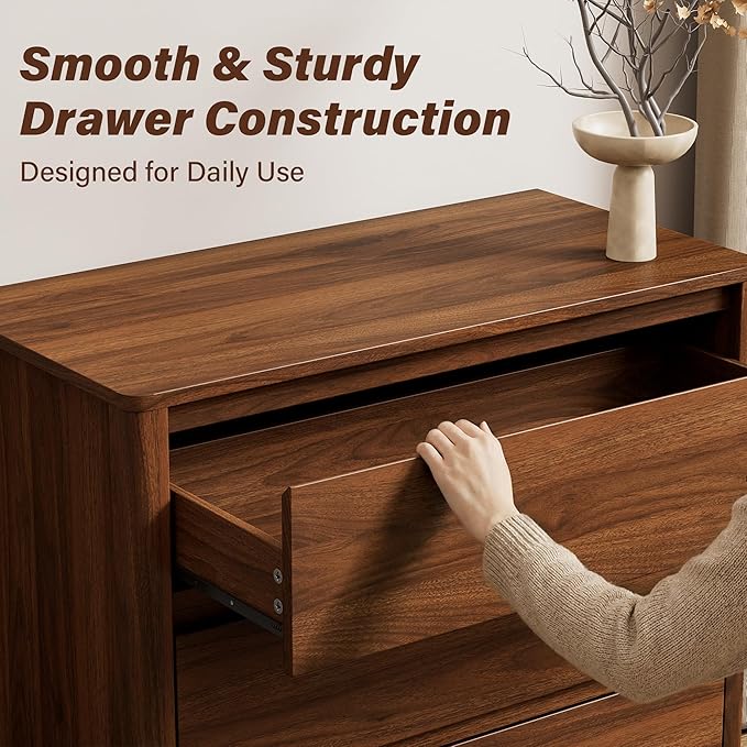 Furniway 31.5" Mid-Century Modern Dresser for Bedroom, 3 Drawer Small Chest of Drawers with Solid Wood Legs, Large Storage Bedroom Dresser, Walnut