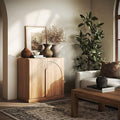 BELLEZE Bijou 31.5" Sideboard Buffet Cabinet, Modern Cabinet with Arched Wood Door - Private Storage Hidden Organizer, Console Table for Livingroom, Entryway & Home Office, 70lbs Capacity, Camel