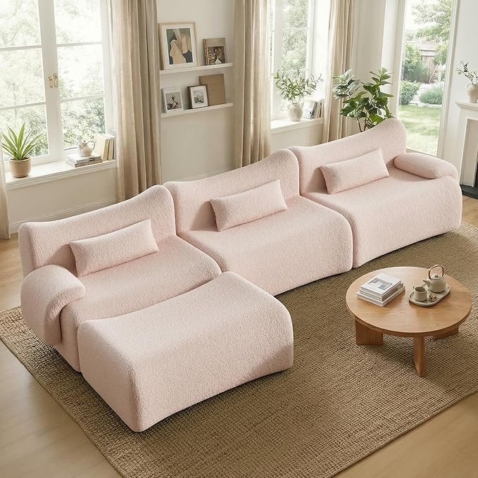 Cloud Couch Sectional, L Shaped Boneless Couches for Living Room - Oversized Modular Sofa with Deep Seats, Modern Couches with Movable Ottoman,Khaki(Pink-Toned)