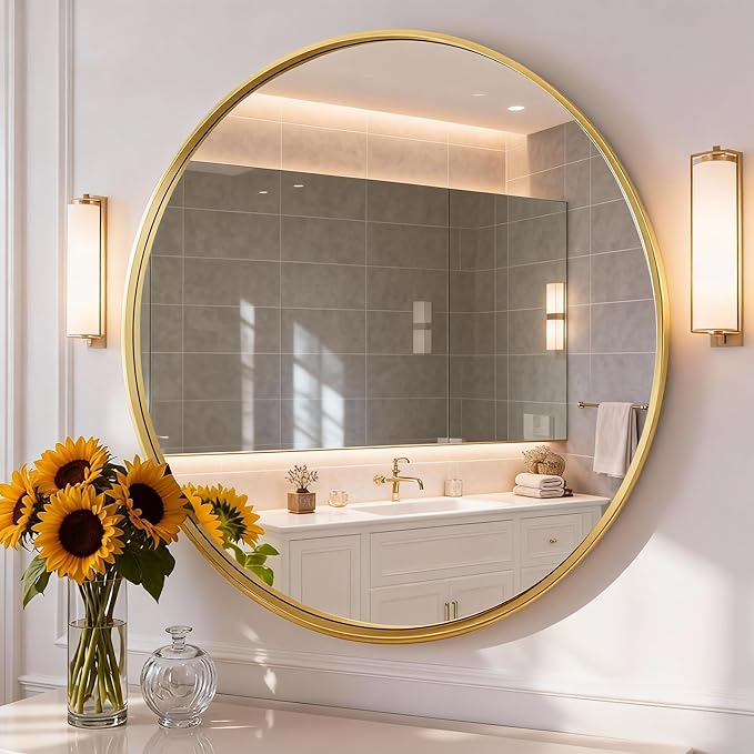 NEWBULIG Bathroom Mirror, Wall Mirror with Aluminum Alloy Thin Frame, Bathroom Mirrors for Over Sink, Bedroom, Living Room, Entryway