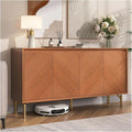 JOINICE Storage Cabinet, 59" Sideboard Buffet Cabinet with 4 Doors, Mid-Century Modern Wood Accent Cabinet, Chevron Pattern Credenza for Dining Room, Living Room, Entryway, Brown