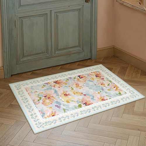 2x3 Washable Area Rug for Entryway Blue Floral Abstract Soft Throw Rug Modern Non Slip Low Pile Small Carpet for Kitchen Bathroom Living Room Bedroom