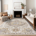 befbee 6x9 Area Rugs for Living Room, Stain Resistant Neutral Washable Rugs for Dining Rooms, Floral Vintage Non-Slip Thin Large Size Area Rug(Brown)