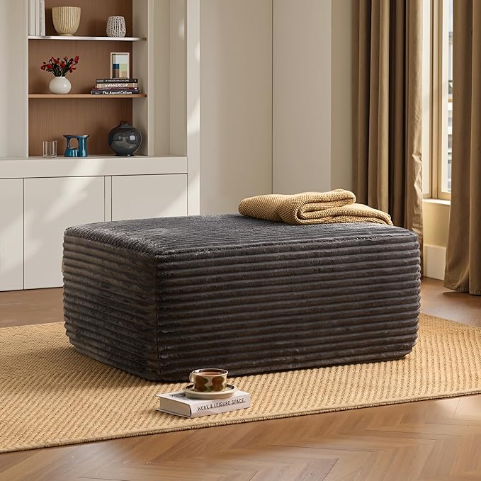 ovios 37" Plush Corduroy Ottoman, Upholstered Cloud Ottoman for Boneless Couch in a Box, Modular Sectional Couches for Living Room Bedroom, Compressed Memory Foam, No Assembly Require, Grey