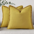 decorUhome Summer Decorative Neutral Linen Fringe Euro Sham Throw Pillow Covers Set of 2 Mustard Yellow Pillow Covers with Tassels Soft Farmhouse Boho Accent Pillow Cases for Couch Bed Sofa 26x26 Inch