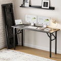 Frylr Small Folding Computer Desk – 55.1 Inch Portable Table for Craft and Study, Lightweight Desk for Small Spaces, Foldable Laptop Table Built-in AC/USB Outlets for Convenience, Marble Greige