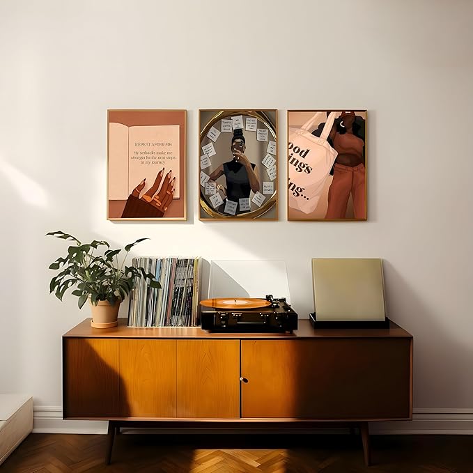 Yudinbin 3pcs Black Girl Poster African American Wall Art Decor Paintings Fashion Abstract Black Woman Poster Canvas Prints Pictures for Living Room Bedroom 12x16 inch Unframed