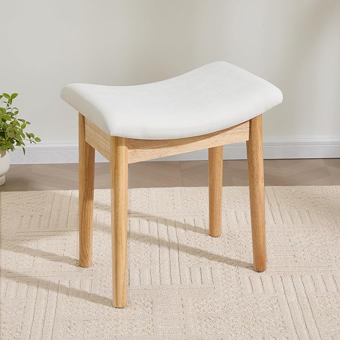 Royal Windsor Vanity Stool with Saddle Cushion, 18 Inch Makeup Vanity Chair for Living Room, Modern Foot Stool Ottoman Piano Bench,Small Upholstered Bench for Bedroom, Beige
