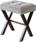 Royal Windsor Vanity Stool,Square Ottoman Stool Foot Rest,Upholstered Vanity Chair Foot Stool with Metal X Legs, Small Vanity seat for Entryway,Bedroom and Living Room,Linen Light Grey
