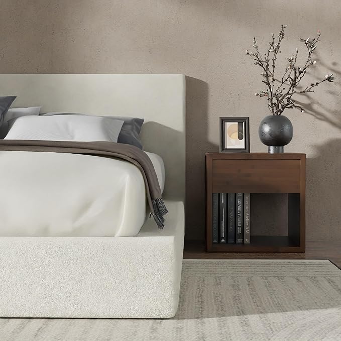 RECCI AirFrame Full Size Bed Frame with Headboard, Cloud Upholstered Platform Bed Frame, 5 Inch Foam Cushioned, No Box Spring, Easy Assembly(Cream Boucle)