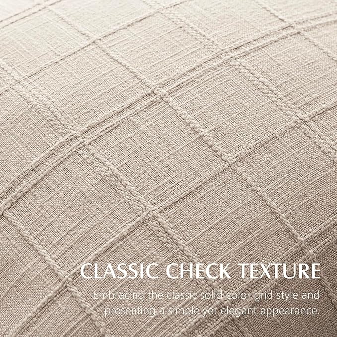 Foindtower Set of 2 Decorative Linen Check Throw Pillow Covers Neutral Farmhouse Vintage Cushion Covers Modern Boho Home Decor for Sofa Chair Couch Bedroom Living Room,24×24 Inch,Natural Linen