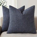 Foindtower Set of 2 Decorative Linen Check Throw Pillow Covers Neutral Farmhouse Vintage Cushion Covers Modern Boho Home Decor for Sofa Chair Couch Bedroom Living Room,26×26 Inch,Navy Blue