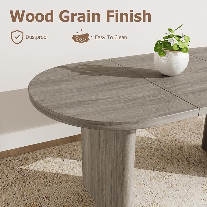 GarveeHome Oval Dining Table for 6-8 People, Long Large Kitchen Table with Thick Sturdy Wooden Base, Farmhouse Dining Room Table for for Kitchen, Living Room, Office (63" Long,Grey Walnut)