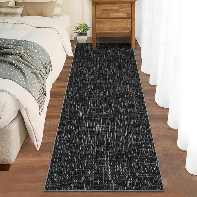 RUGSREAL 2x6 Runner Rug Washable Kitchen Runner Rug Modern Abstract Runner Mat for Hallway Contemporary Solid Rug Non-Slip Foldable Aesthetic Accent Floor Carpet for Living Room Bedroom, Black