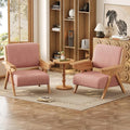 Accent Chair Mid Century Modern Chair, Velvet Upholstered Lounge Arm Chair with Solid Wood, Cozy Seating for Living Room, Bedroom, Balcony (Pink, Set of 2)
