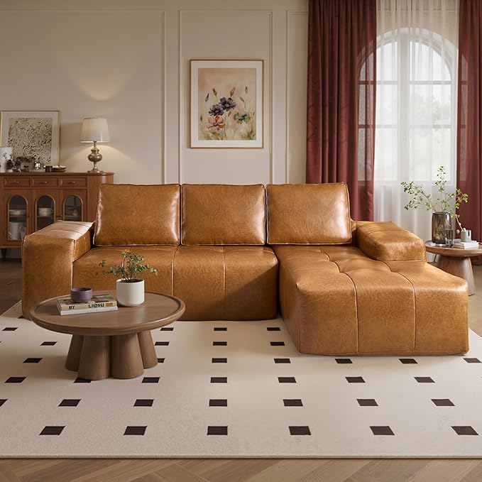 ovios 106" Cloud Boneless Couch with L-Shape Chaise,Modern Sectional Modular Sofa with Deep Seat, Upholstered Couches for Living Room Bedroom,No Assembly Required, Brown