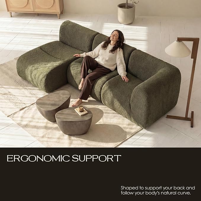 58" Curved Modular Sofa 2-Seater, Comfy Sherpa Loveseat for Small Spaces, Modern Sectional Love Seat Couches for Small Living Room, Bedroom, Apartment– No Assembly, Green
