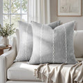 HOMEIDEAS Decorative Striped Throw Pillow Covers 20x20 Set of 2, Grey Farmhouse Pillow Covers, Neutral Faux Linen Cushion Covers for Couch Sofa Bed Home Decor