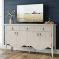 FUSUNBAO 57-Inch Sideboard Buffet Cabinet with 3 Drawers and 4 Doors, Vintage Fluted Sideboard with Scalloped Base, Vintage Storage Cabinet for Dining Room, Organic Modern Accent Cabinet, White Oak