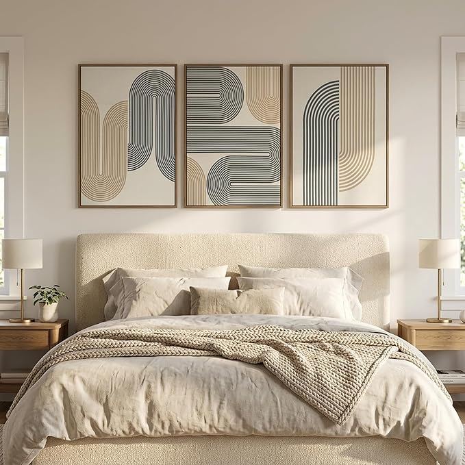 SAFERRYHOME Boho Abstract Textured Wall Art, 3D Neutral Fabric Wall Decor Framed Prints, Large Modern Minimalist Earth Tone Artwork, Black Brown Linen Painting for Home, Office, Living Room, 24"x36"x3