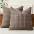 MIULEE Decorative Linen Check Throw Pillow Covers Neutral Farmhouse Vintage Pillow Covers 20x20 Set of 2 Boho Modern Winter Home Decor for Sofa Couch Bedroom Cushion Taupe