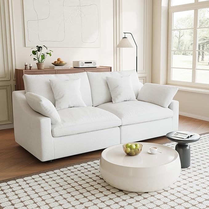 Modular Sectional Sofa Cloud Couch, 82.68" Love Sofa with Pillows, Modern Minimalist Deep Seat Sofa Couches for Apartment Small Space, Sofa Covers Washable&Removable, White