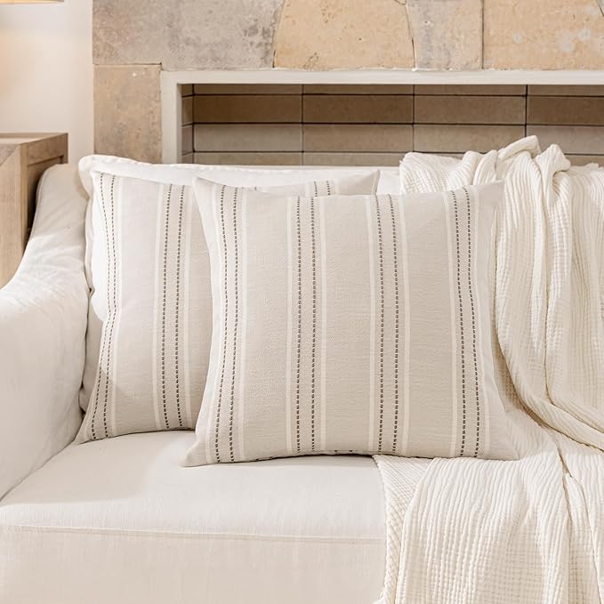 Hckot Throw Pillow Covers 24x24 Set of 2 Taupe Pillow Covers Farmhouse Decorative Pillows Textured Linen Square Cushion Covers for Sofa Couch Bed Living Room Decor(Taupe)