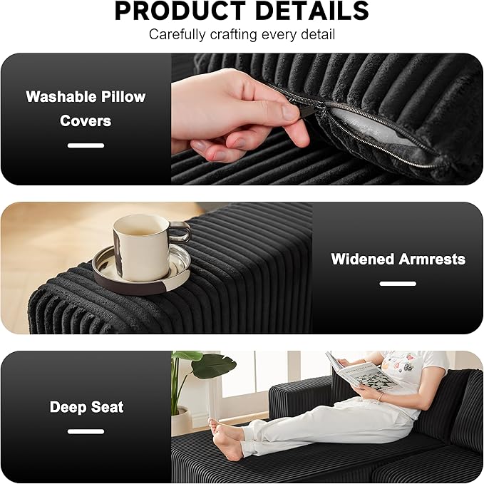 Weture 97" Modular Sectional Sofa, L-Shaped Boneless Couch with Deep Seat, Cozy Cloud Couch Sectional with Convertible Ottoman, Modern Sectional Couches for Living Room（ Black）