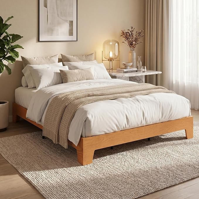 GarveeHome Full Size Platform Bed Frame, Minimalist Wood Bed Frame No Headboard Needed, Sturdy Low Profile Bed with Natural Wood Grain, Noise-Free & Easy Assembly