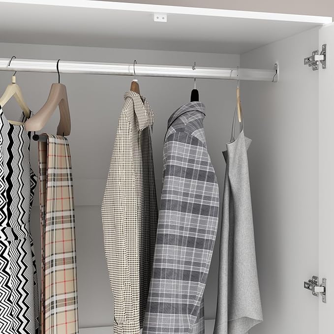 FUFU&GAGA Wardrobe with Mirror Doors, White Bedroom Armoire with 2 Drawers, Hanging Rod, Mirrored Closet Modern Clothes Storage Cabinet for Bedroom Cloakroom, 31.5”W x 19.7”D x 70.9”H