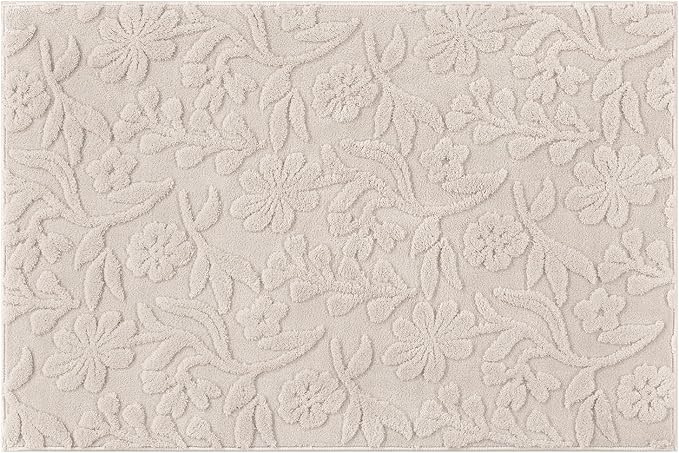 Vaukki 2x3 Runner Rug for Living Room, Soft Fluffy Washable Modern Floral Indoor Floor Mat, Non Slip Shaggy Boho Accent Throw Carpet for Bedroom, Living Room, Entryway and Dining Room, Beige